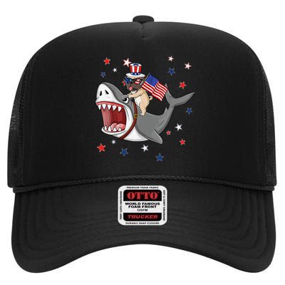 Funny Pug Shark 4th Of July Dog Mom Dad Puppy Lover High Crown Mesh Back Trucker Hat