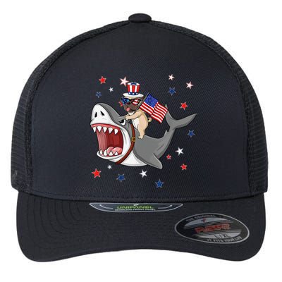 Funny Pug Shark 4th Of July Dog Mom Dad Puppy Lover Flexfit Unipanel Trucker Cap