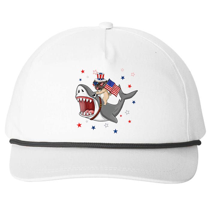 Funny Pug Shark 4th Of July Dog Mom Dad Puppy Lover Snapback Five-Panel Rope Hat