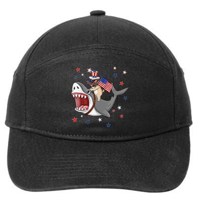 Funny Pug Shark 4th Of July Dog Mom Dad Puppy Lover 7-Panel Snapback Hat