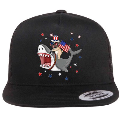 Funny Pug Shark 4th Of July Dog Mom Dad Puppy Lover Flat Bill Trucker Hat