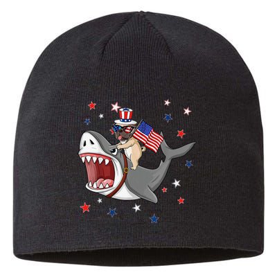 Funny Pug Shark 4th Of July Dog Mom Dad Puppy Lover Sustainable Beanie