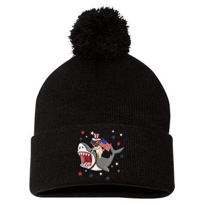 Funny Pug Shark 4th Of July Dog Mom Dad Puppy Lover Pom Pom 12in Knit Beanie