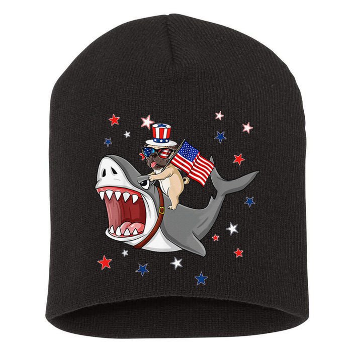 Funny Pug Shark 4th Of July Dog Mom Dad Puppy Lover Short Acrylic Beanie