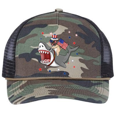 Funny Pug Shark 4th Of July Dog Mom Dad Puppy Lover Retro Rope Trucker Hat Cap