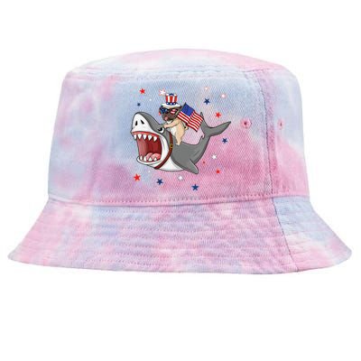 Funny Pug Shark 4th Of July Dog Mom Dad Puppy Lover Tie-Dyed Bucket Hat