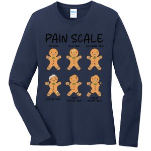 Funny Pain Scale Nurse Christmas Gingerbread Xmas Holiday Ladies Long Sleeve Shirt