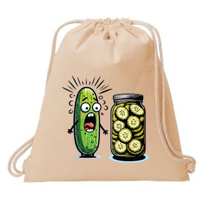 Funny Pickle Surprise A Cucumber And A Jar Of Sliced Pickles Drawstring Bag