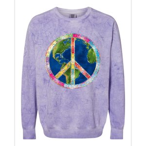 Flower Peace Sign World Peace Hippy 70's Symbol Of Peace Gift Colorblast Crewneck Sweatshirt