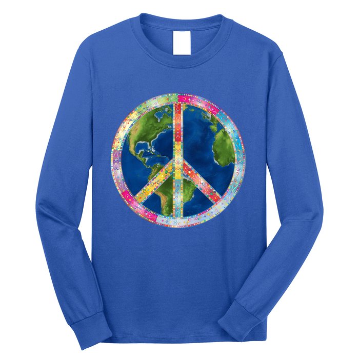 Flower Peace Sign World Peace Hippy 70's Symbol Of Peace Gift Long Sleeve Shirt