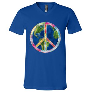 Flower Peace Sign World Peace Hippy 70's Symbol Of Peace Gift V-Neck T-Shirt