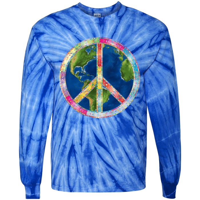 Flower Peace Sign World Peace Hippy 70's Symbol Of Peace Gift Tie-Dye Long Sleeve Shirt