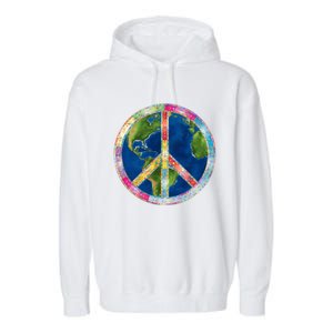 Flower Peace Sign World Peace Hippy 70's Symbol Of Peace Gift Garment-Dyed Fleece Hoodie