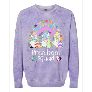 Funny Preschool Squad Teacher Gnome Rainbow Easter Day Gift Colorblast Crewneck Sweatshirt