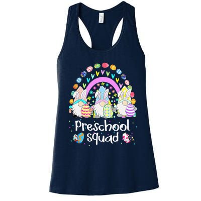 Funny Preschool Squad Teacher Gnome Rainbow Easter Day Gift Women's Racerback Tank