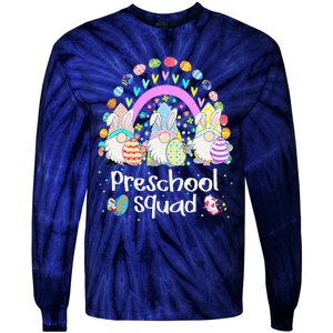 Funny Preschool Squad Teacher Gnome Rainbow Easter Day Gift Tie-Dye Long Sleeve Shirt