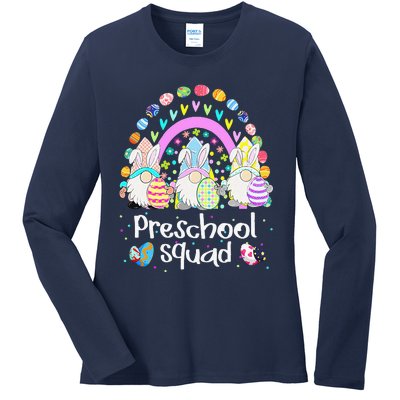 Funny Preschool Squad Teacher Gnome Rainbow Easter Day Gift Ladies Long Sleeve Shirt