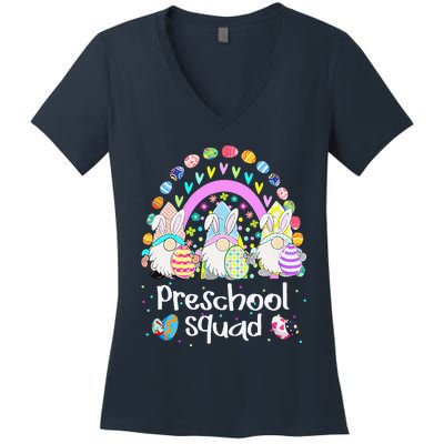 Funny Preschool Squad Teacher Gnome Rainbow Easter Day Gift Women's V-Neck T-Shirt