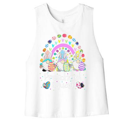 Funny Preschool Squad Teacher Gnome Rainbow Easter Day Gift Women's Racerback Cropped Tank