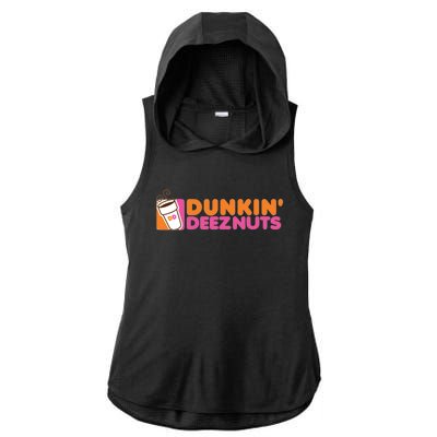 Funny Parody Spoof Dunkin' Deeznuts Design Ladies PosiCharge Tri-Blend Wicking Draft Hoodie Tank