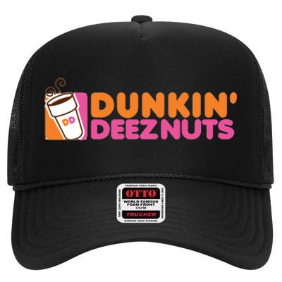 Funny Parody Spoof Dunkin' Deeznuts Design High Crown Mesh Back Trucker Hat