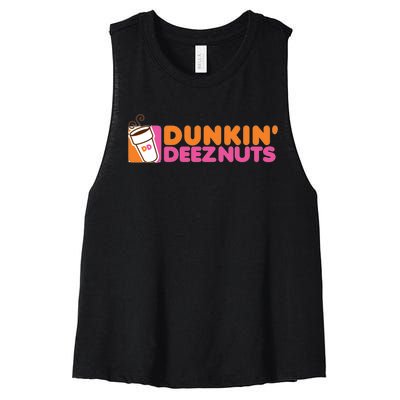 Funny Parody Spoof Dunkin' Deeznuts Design Women's Racerback Cropped Tank