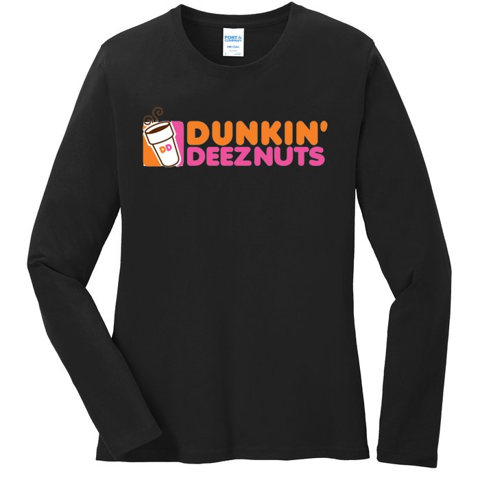 Funny Parody Spoof Dunkin' Deeznuts Design Ladies Long Sleeve Shirt