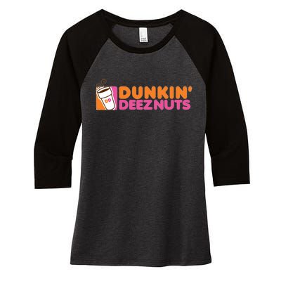 Funny Parody Spoof Dunkin' Deeznuts Design Women's Tri-Blend 3/4-Sleeve Raglan Shirt