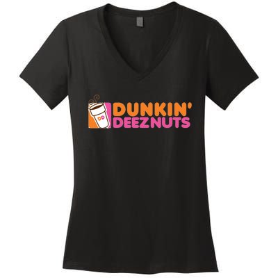 Funny Parody Spoof Dunkin' Deeznuts Design Women's V-Neck T-Shirt