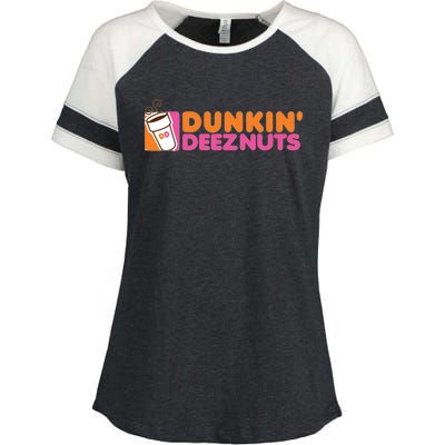 Funny Parody Spoof Dunkin' Deeznuts Design Enza Ladies Jersey Colorblock Tee