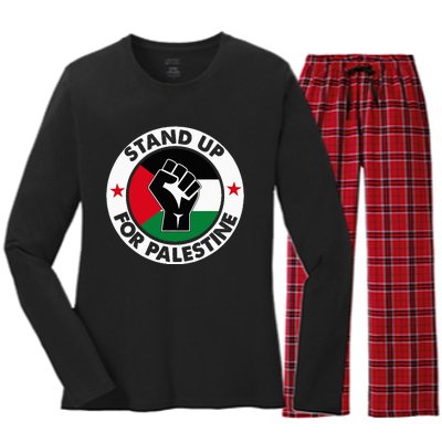 Free Palestine Stand Up For Palestine Women's Long Sleeve Flannel Pajama Set 