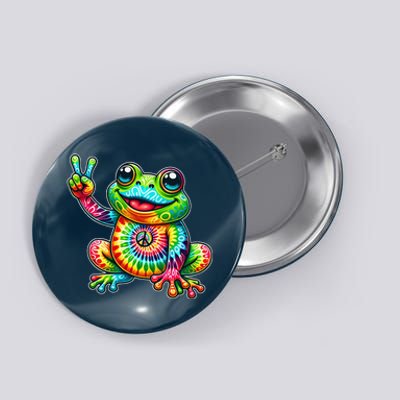 Frog Peace Sign Tie Dye Hippie Button