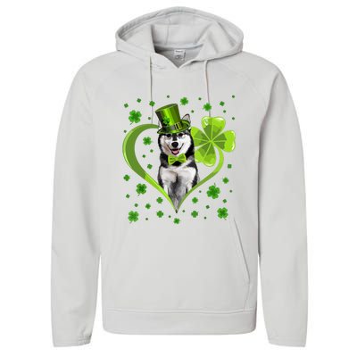 Funny Puppy Shamrock Siberian Husky Dog St Patricks Day Performance Fleece Hoodie