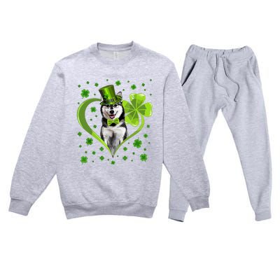 Funny Puppy Shamrock Siberian Husky Dog St Patricks Day Premium Crewneck Sweatsuit Set