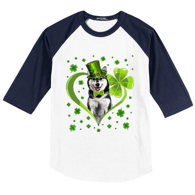 Funny Puppy Shamrock Siberian Husky Dog St Patricks Day Baseball Sleeve Shirt