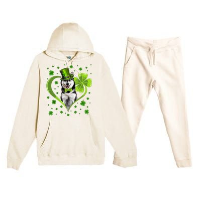 Funny Puppy Shamrock Siberian Husky Dog St Patricks Day Premium Hooded Sweatsuit Set