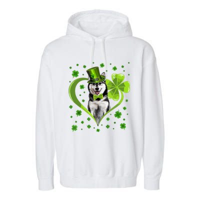 Funny Puppy Shamrock Siberian Husky Dog St Patricks Day Garment-Dyed Fleece Hoodie