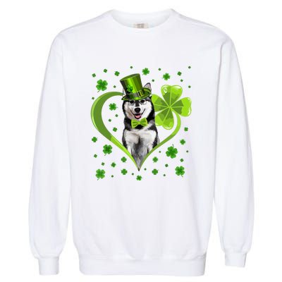 Funny Puppy Shamrock Siberian Husky Dog St Patricks Day Garment-Dyed Sweatshirt