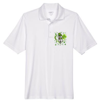 Funny Puppy Shamrock Siberian Husky Dog St Patricks Day Men's Origin Performance Pique Polo