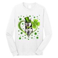 Funny Puppy Shamrock Siberian Husky Dog St Patricks Day Long Sleeve Shirt