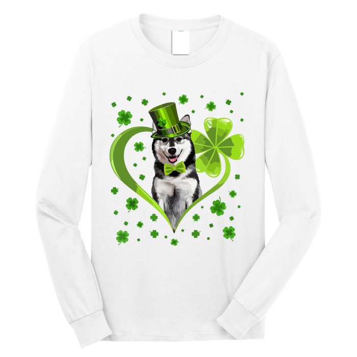 Funny Puppy Shamrock Siberian Husky Dog St Patricks Day Long Sleeve Shirt