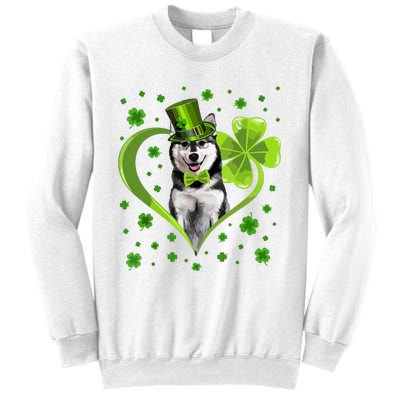 Funny Puppy Shamrock Siberian Husky Dog St Patricks Day Sweatshirt