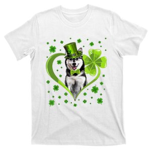 Funny Puppy Shamrock Siberian Husky Dog St Patricks Day T-Shirt