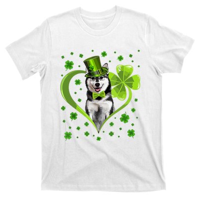 Funny Puppy Shamrock Siberian Husky Dog St Patricks Day T-Shirt