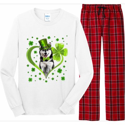 Funny Puppy Shamrock Siberian Husky Dog St Patricks Day Long Sleeve Pajama Set