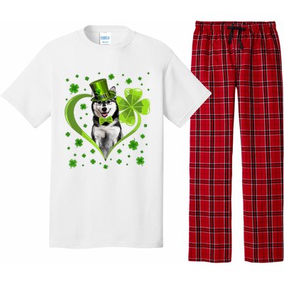 Funny Puppy Shamrock Siberian Husky Dog St Patricks Day Pajama Set