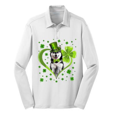 Funny Puppy Shamrock Siberian Husky Dog St Patricks Day Silk Touch Performance Long Sleeve Polo