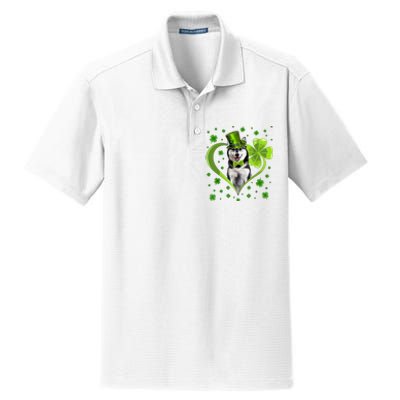 Funny Puppy Shamrock Siberian Husky Dog St Patricks Day Dry Zone Grid Polo