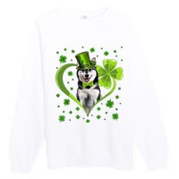 Funny Puppy Shamrock Siberian Husky Dog St Patricks Day Premium Crewneck Sweatshirt