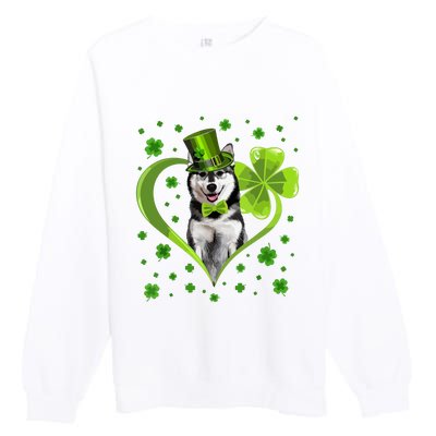 Funny Puppy Shamrock Siberian Husky Dog St Patricks Day Premium Crewneck Sweatshirt